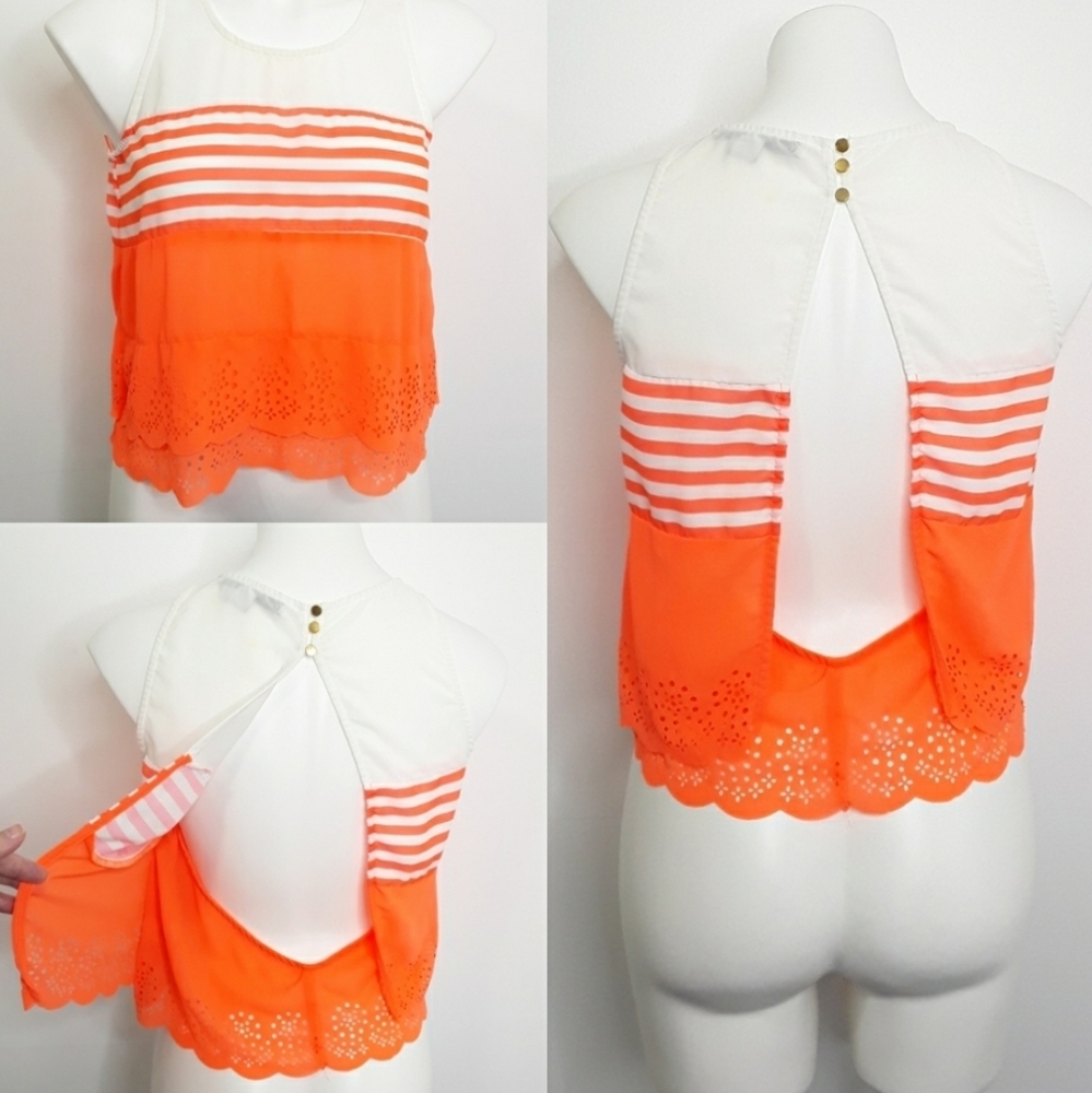 HYFVE | PACSUN Orange & White Sleeveless Layered Blouse EUC sz S